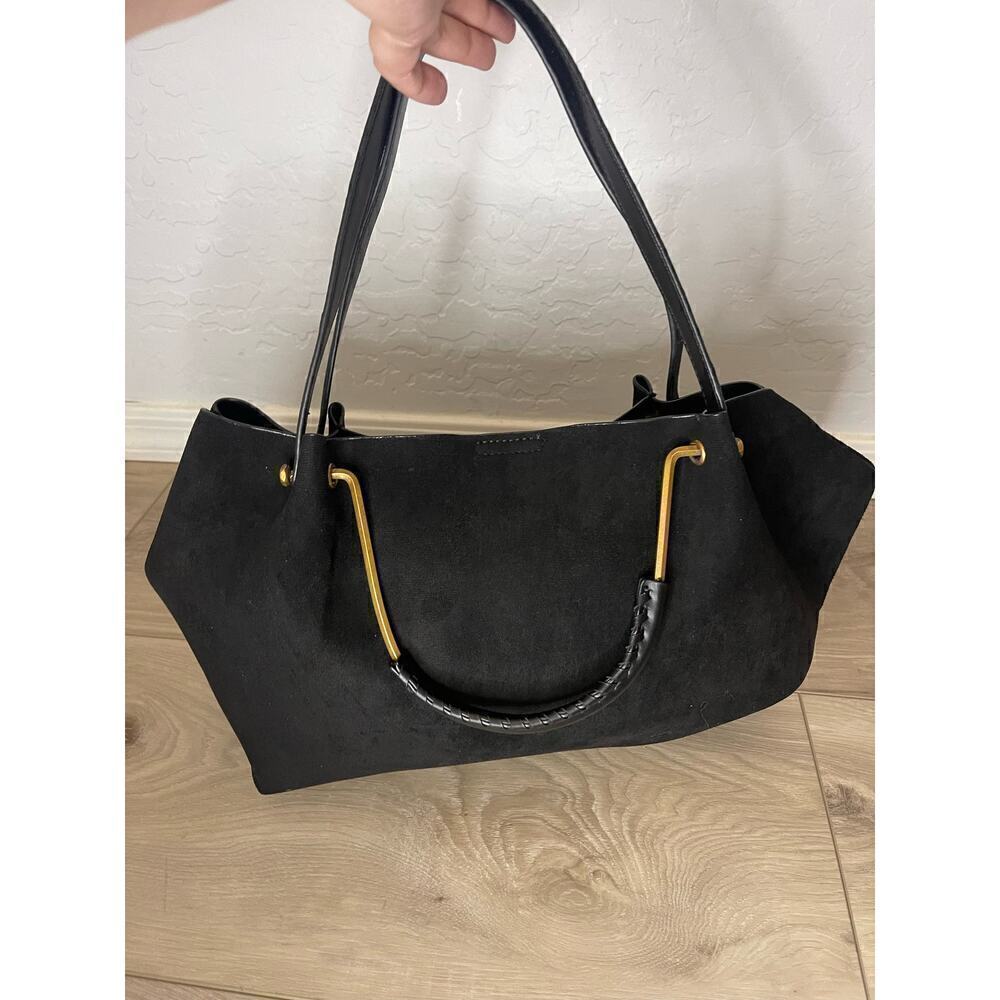 NWT House of Harlow 1960 Black Suede Luxe Satchel & Wristlet - Picture 5 of 11